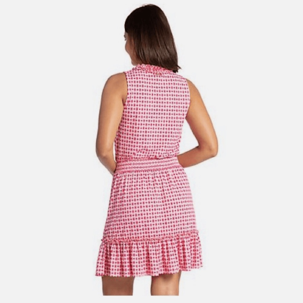 CABANA LIFE Coral Gables Smocked Waist Dress, Pink and White Geometric Size L - Picture 3 of 7